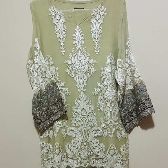 3 Piece Formal Pure Chiffon Embriodered Suit - Lime Green - Paskistani / Indian - Picture 1 of 6